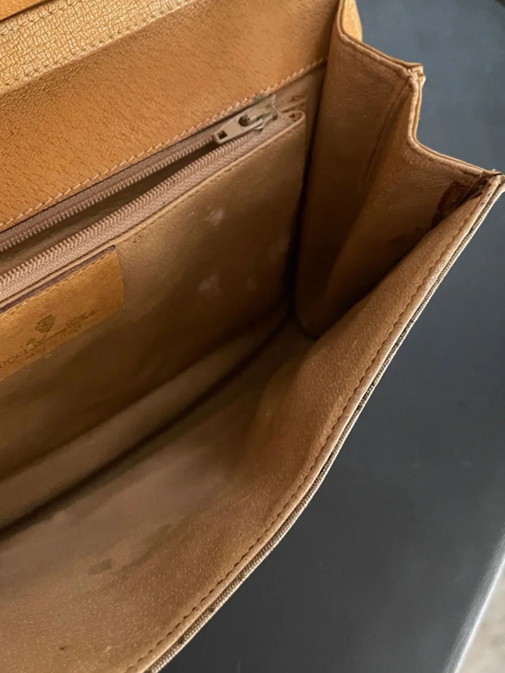 Vintage 1980s Gucci GG Monogram Canvas Crossbody Bag Tan Leather Trim Authentic - Picture 13 of 16